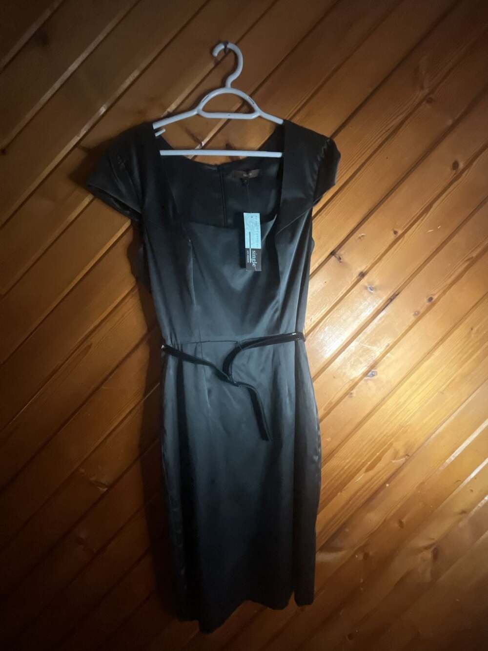 Los Angeles Galina Sobolev Black  Square Neck Cap Sleeve Midi Dress Size 10